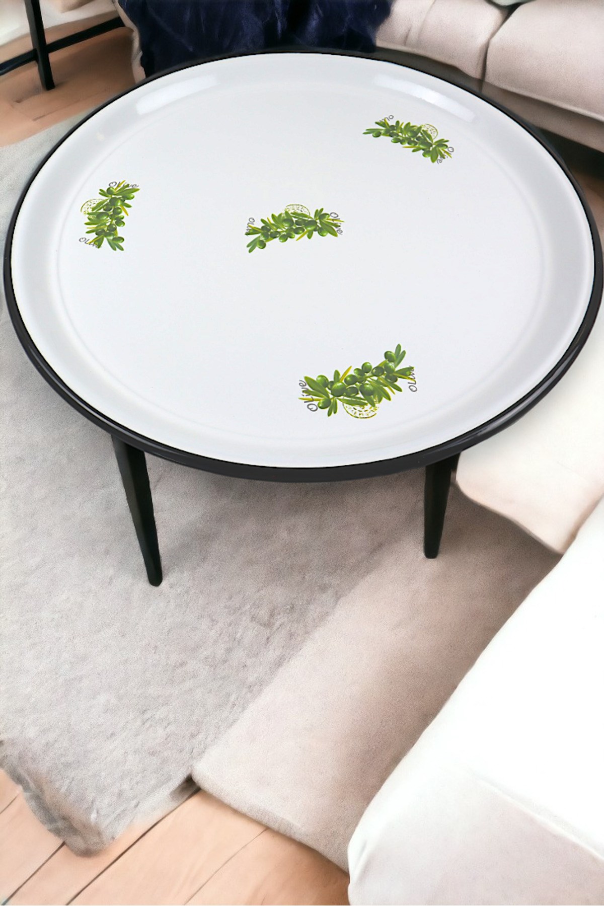 60 No Emaye Sini Sofra, Yemek Sunum Tepsi, Yer Sofrası Çinko ~58 Cm