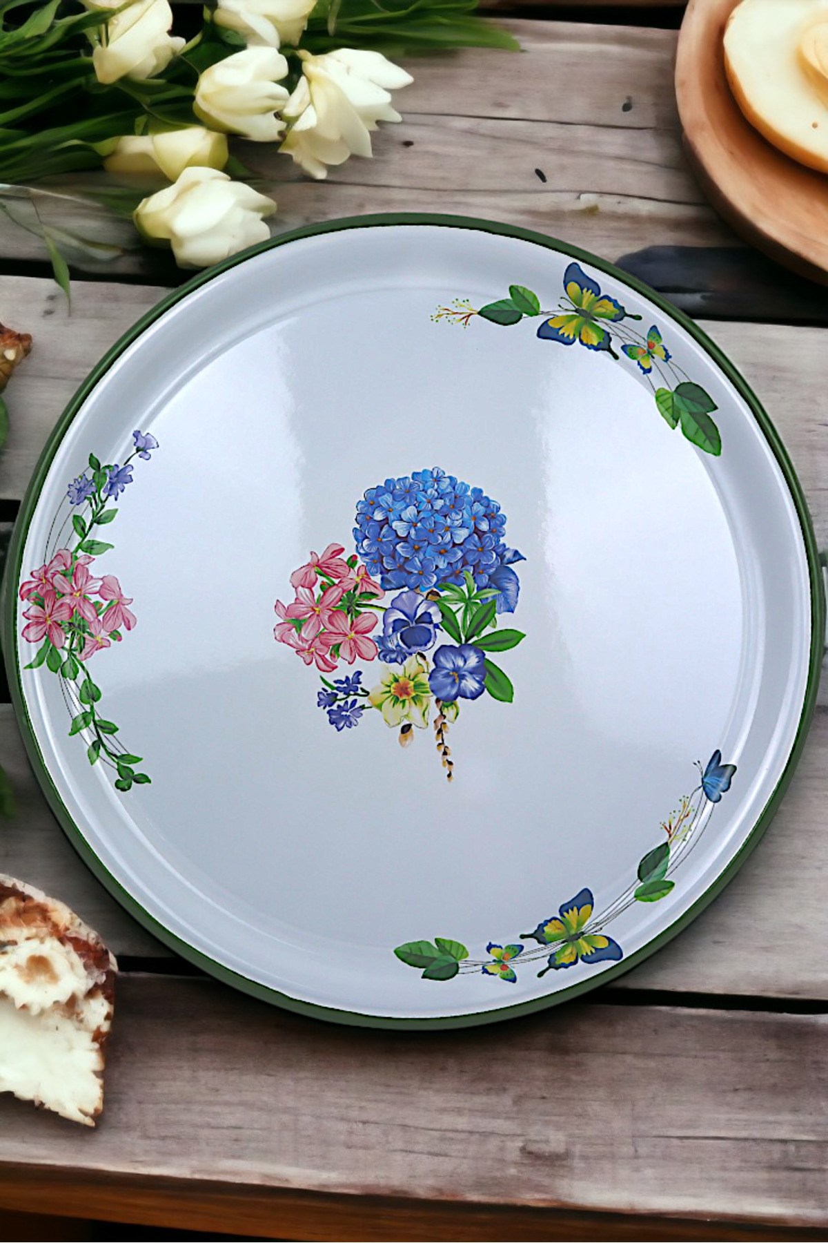 60 No Emaye Sini Sofra, Yemek Sunum Tepsi, Yer Sofrası Çinko ~58 Cm 1mm.KALIN ÜRÜN.