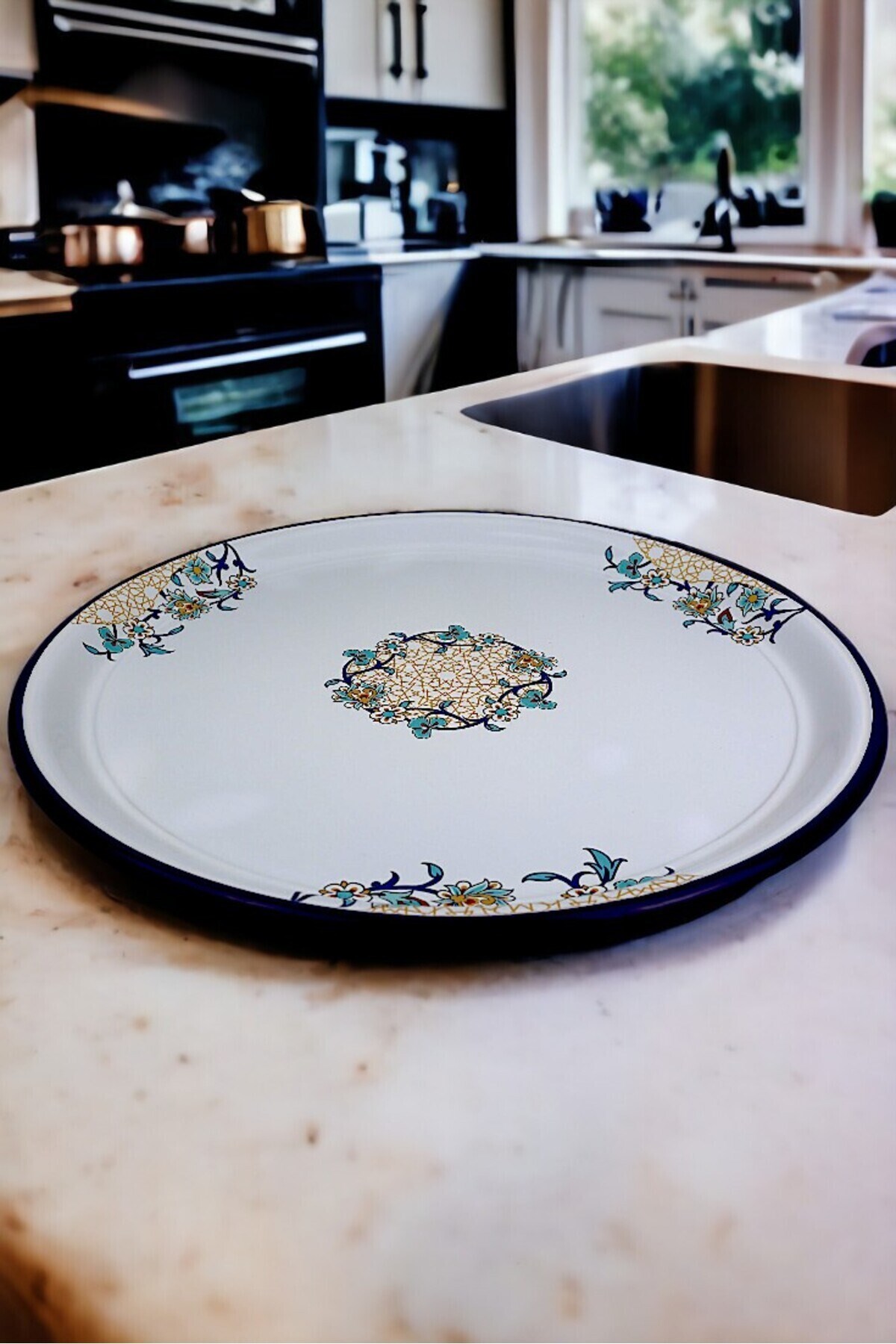 60 No Emaye Sini Sofra, Yemek Sunum Tepsi, Yer Sofrası Çinko ~58 Cm 1mm.KALIN ÜRÜN