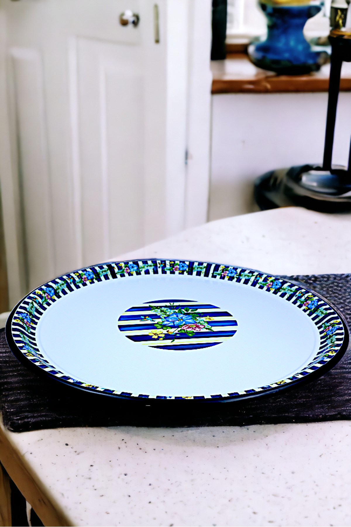 60 No Emaye Sini Sofra, Yemek Sunum Tepsi, Yer Sofrası Çinko ~58 Cm