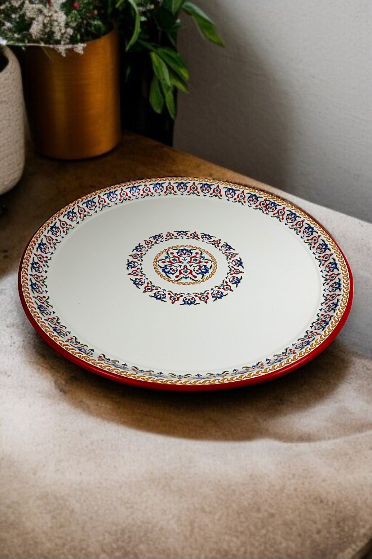 60 No Emaye Sini Sofra, Yemek Sunum Tepsi, Yer Sofrası Çinko ~58 Cm