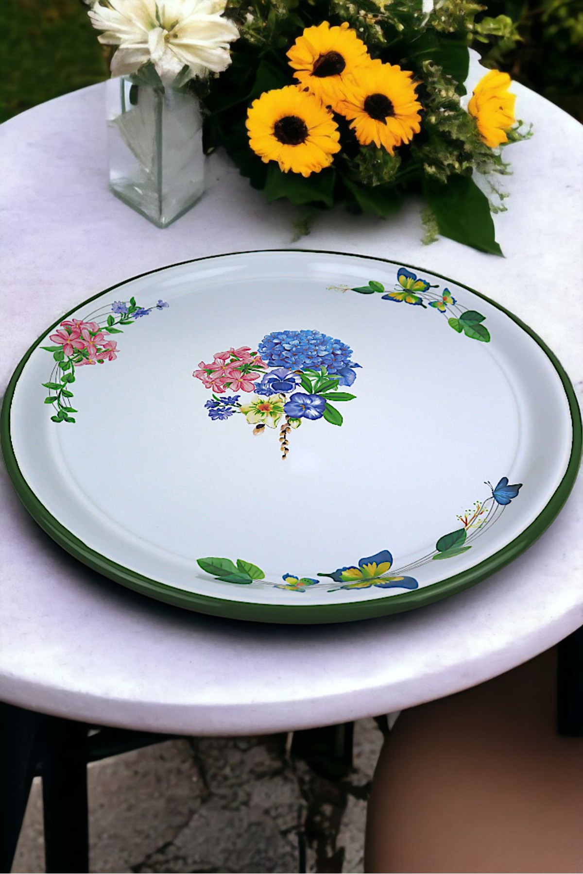60 No Emaye Sini Sofra, Yemek Sunum Tepsi, Yer Sofrası Çinko ~58 Cm 1mm.KALIN ÜRÜN.