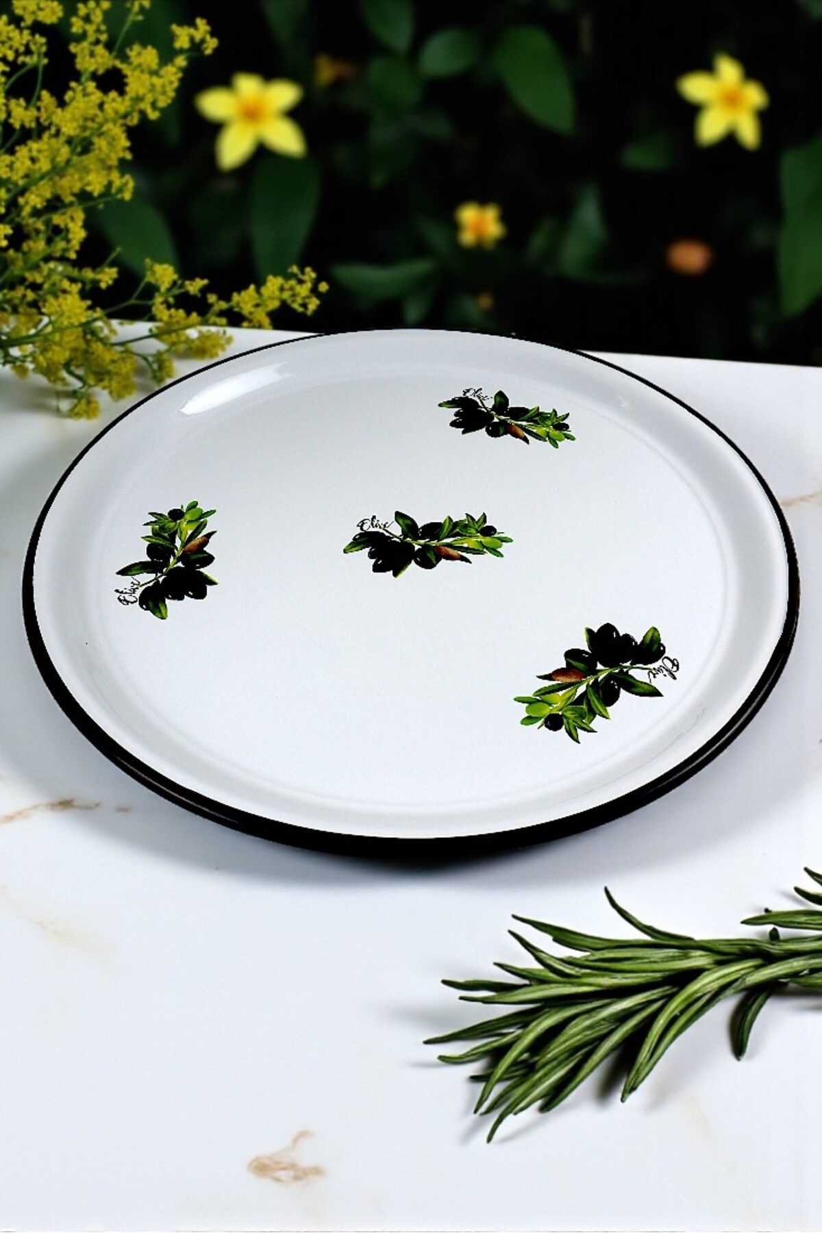 60 No Emaye Sini Sofra, Yemek Sunum Tepsi, Yer Sofrası Çinko ~58 Cm