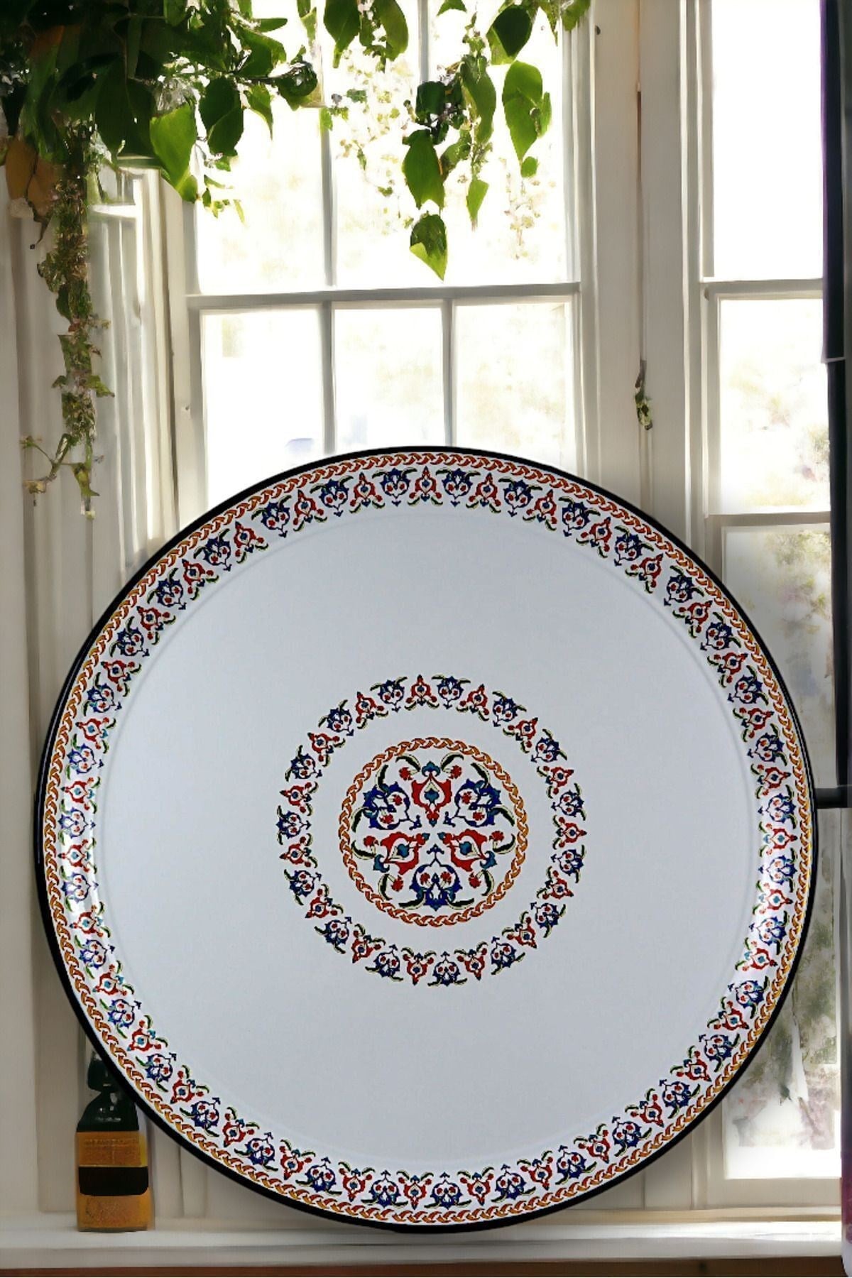 60 No Emaye Sini Sofra, Yemek Sunum Tepsi, Yer Sofrası Çinko ~58 Cm