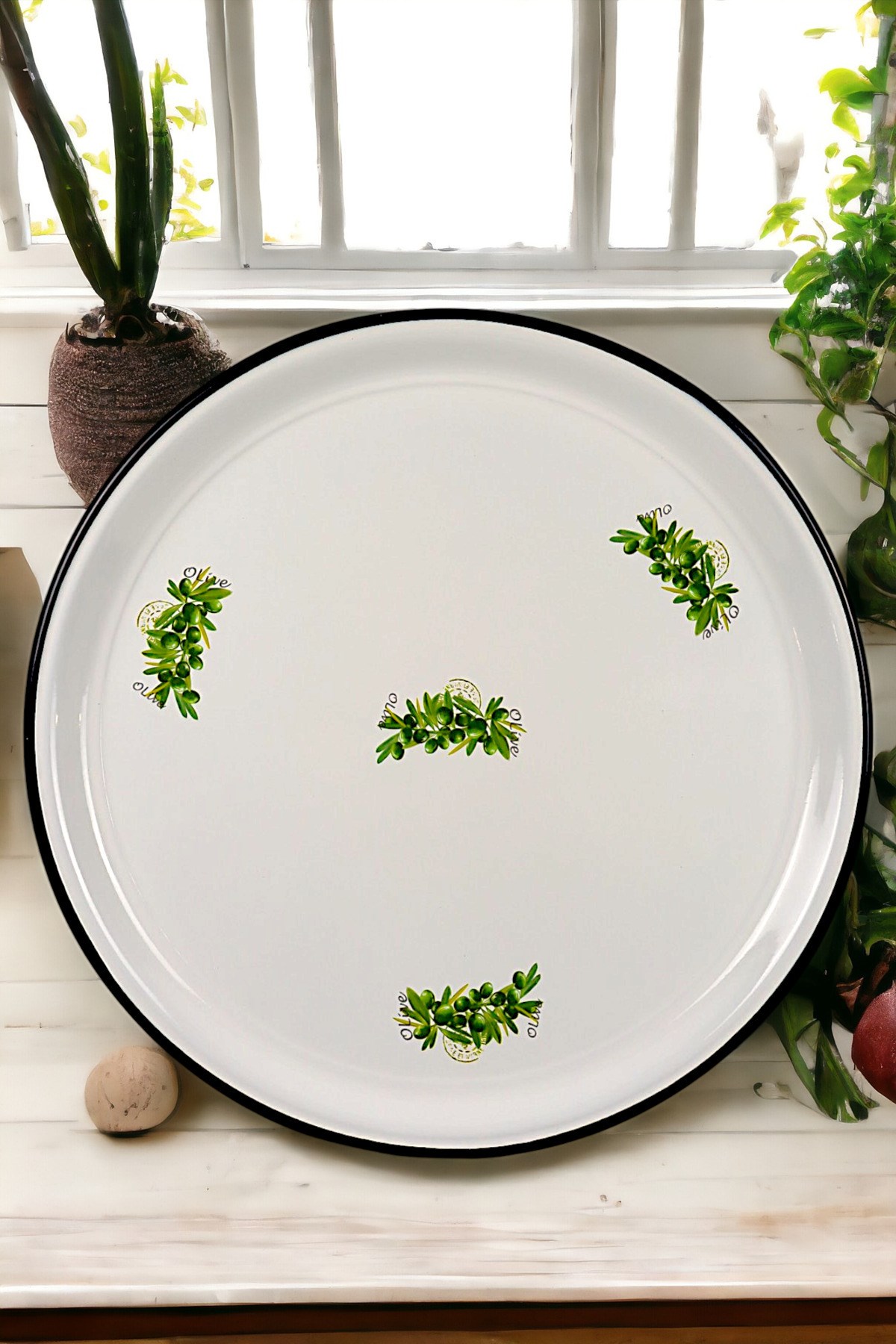 60 No Emaye Sini Sofra, Yemek Sunum Tepsi, Yer Sofrası Çinko ~58 Cm