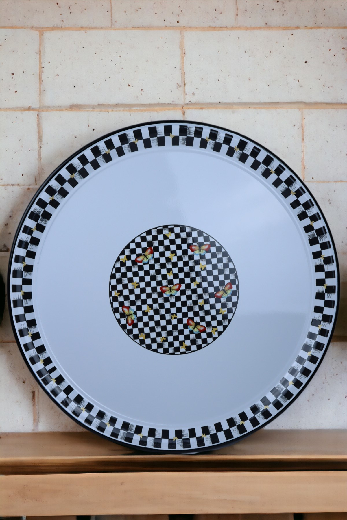 60 No Emaye Sini Sofra, Yemek Sunum Tepsi, Yer Sofrası Çinko ~58 Cm