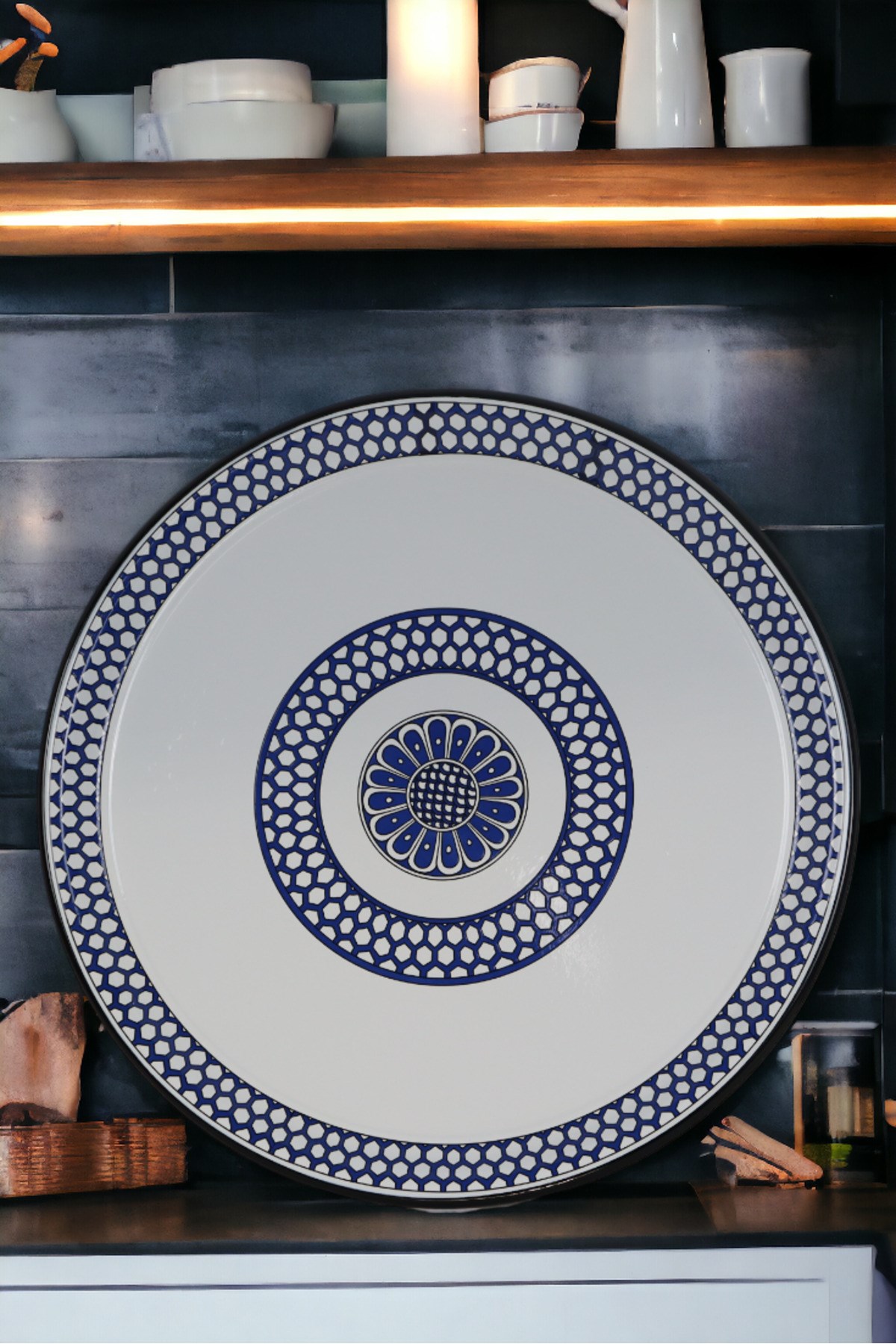60 No Emaye Sini Sofra, Yemek Sunum Tepsi, Yer Sofrası Çinko ~60 Cm
