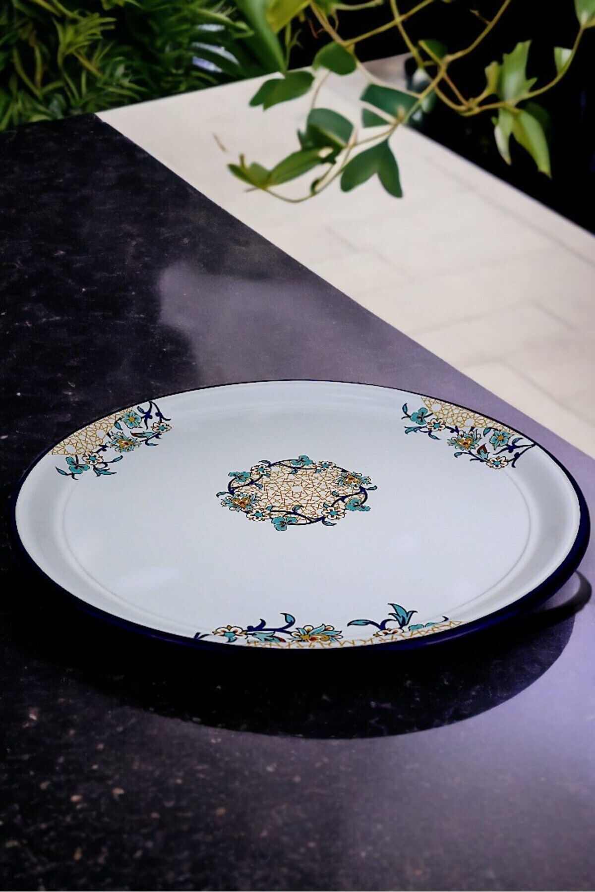 60 No Emaye Sini Sofra, Yemek Sunum Tepsi, Yer Sofrası Çinko ~58 Cm 1mm.KALIN ÜRÜN