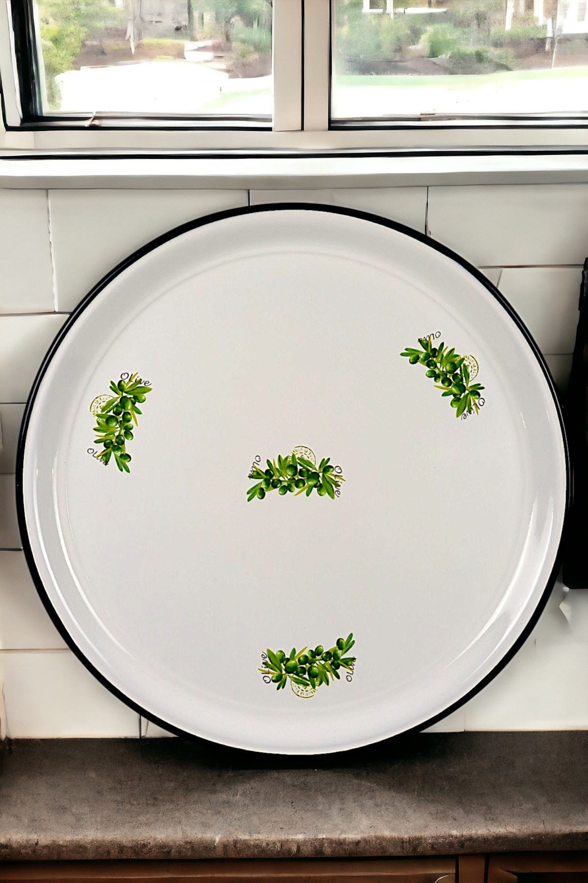 60 No Emaye Sini Sofra, Yemek Sunum Tepsi, Yer Sofrası Çinko ~58 Cm
