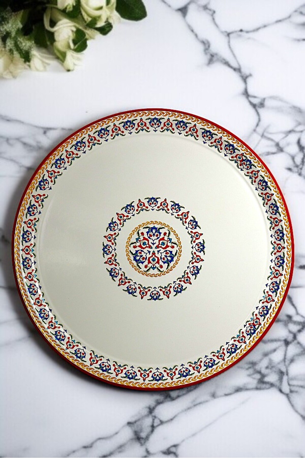 60 No Emaye Sini Sofra, Yemek Sunum Tepsi, Yer Sofrası Çinko ~58 Cm