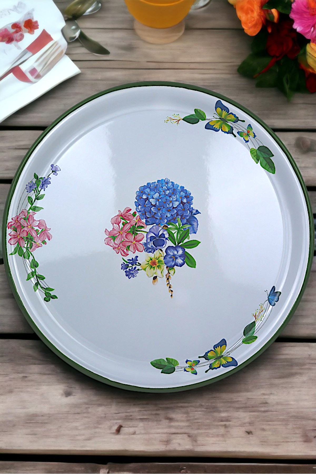 60 No Emaye Sini Sofra, Yemek Sunum Tepsi, Yer Sofrası Çinko ~58 Cm 1mm.KALIN ÜRÜN.