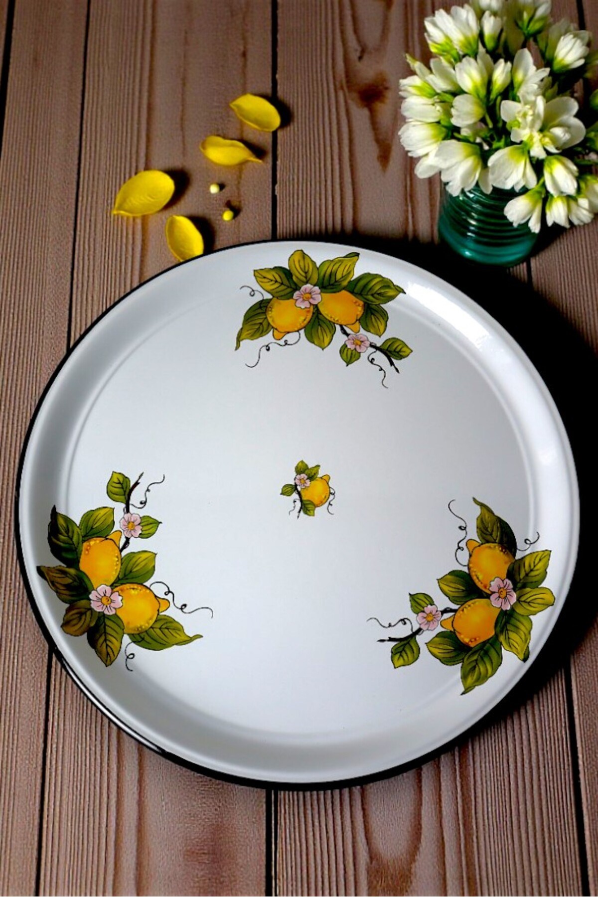 60 No Emaye Sini Sofra, Yemek Sunum Tepsi, Yer Sofrası Çinko ~58 Cm