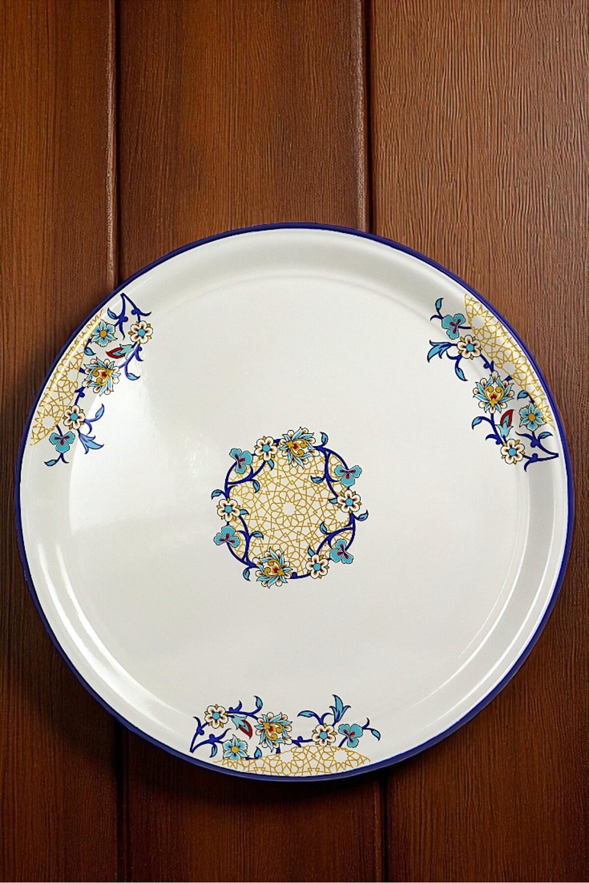 60 No Emaye Sini Sofra, Yemek Sunum Tepsi, Yer Sofrası Çinko ~58 Cm