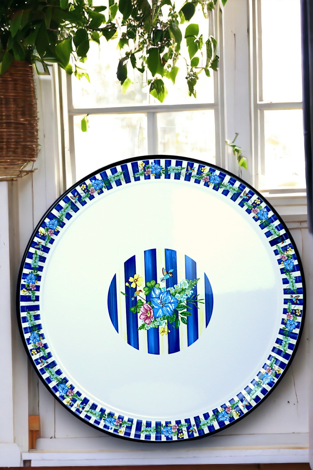 60 No Emaye Sini Sofra, Yemek Sunum Tepsi, Yer Sofrası Çinko ~58 Cm