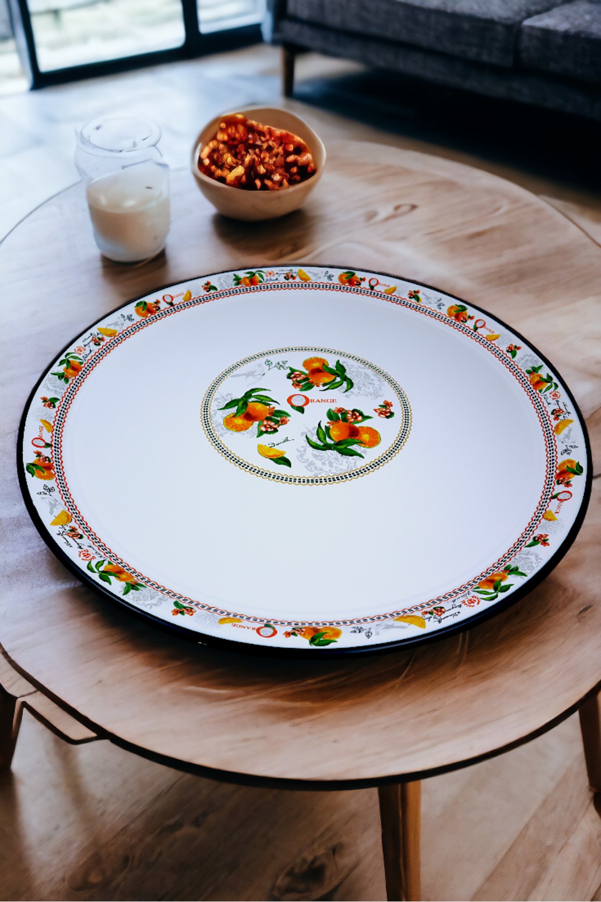 60 No Emaye Sini Sofra, Yemek Sunum Tepsi, Yer Sofrası Çinko ~58 Cm