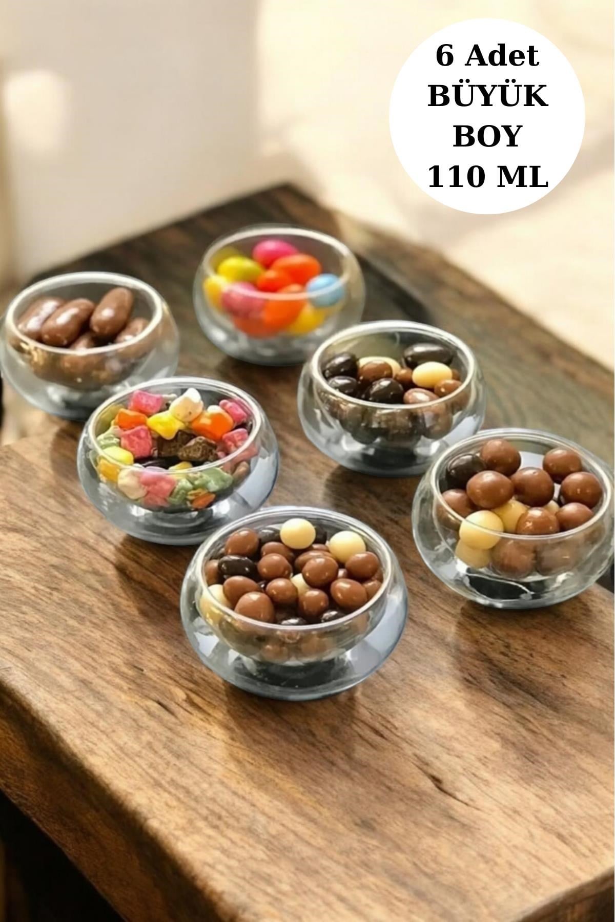 6'lı Büyük Boy Çift Cidarlı Sosluk, Lokumluk, Reçellik, Sunumluk, Kahve yanı ikramlık 110 ml