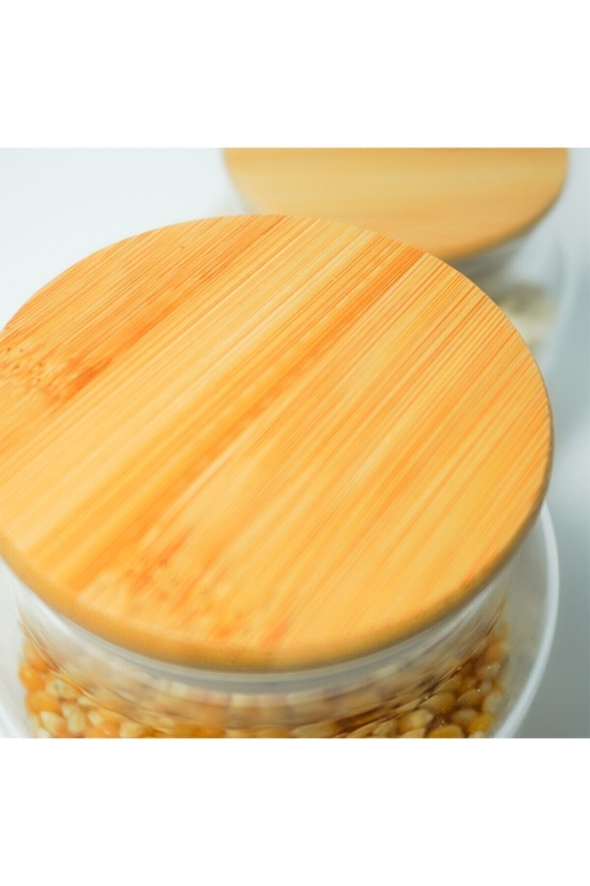 6'lı Cam Kavanoz Saklama Kabı Seti 800 Ml, Baharatlık Bambu Kapaklı Ve Vakumlu