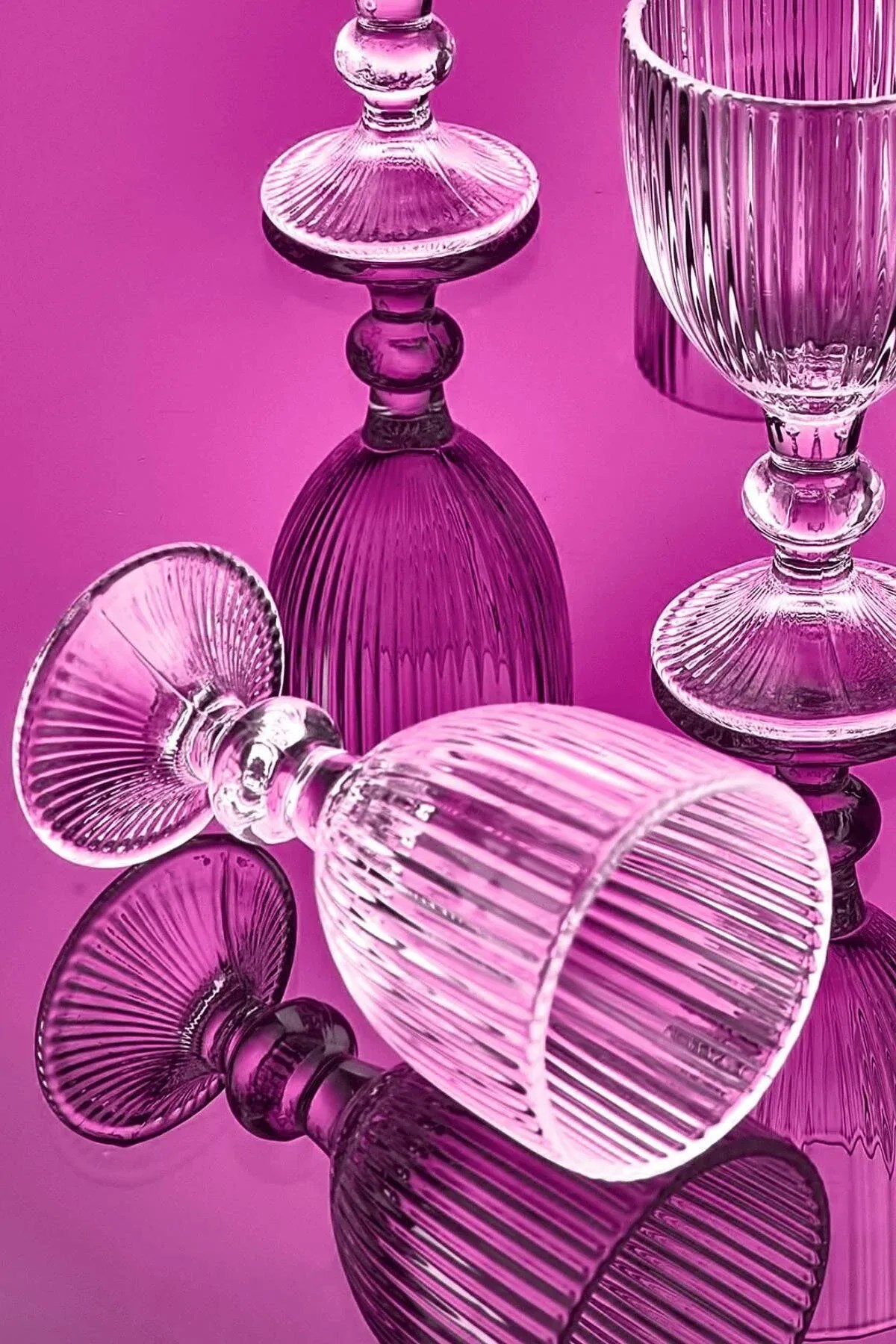 6'lı Kahve Yanı Cam Su Bardak Seti – Vintage Flüt Ribbed