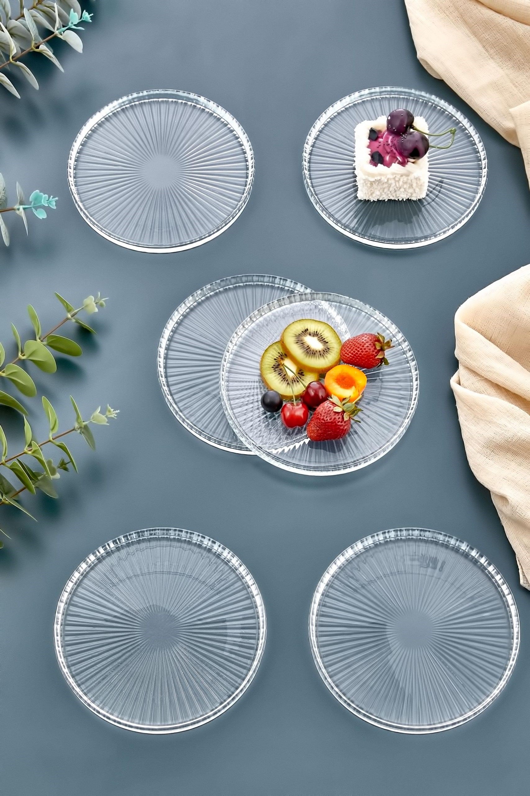 6'lı Pasta Tabağı Seti - 6 Kişilik Lüks Cam Kek Pasta Takımı - Tatlı Tabağı(16CM)