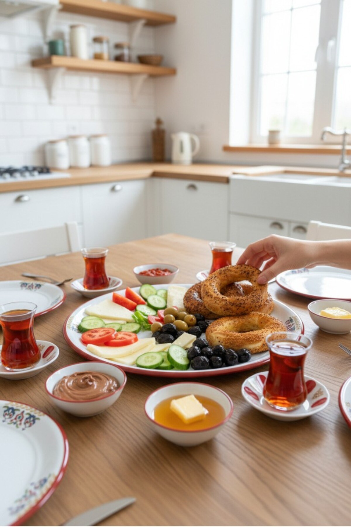 7 Parça Büyükboy çırağan Desenli Emaye Kahvaltı Seti, Sunum, Kahvaltı Tabağı, Reçellik, Çeyiz