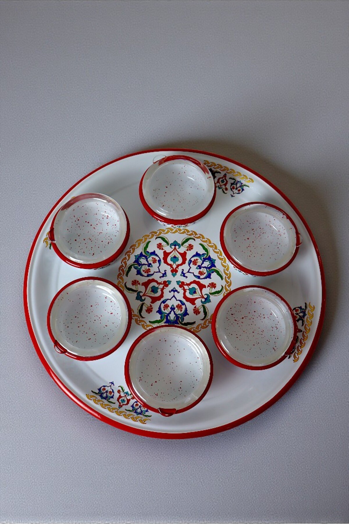 7 Parça Büyükboy kapaklı Emaye Kahvaltı Seti, Sunum, Kahvaltı Tabağı, Reçellik, Çeyiz