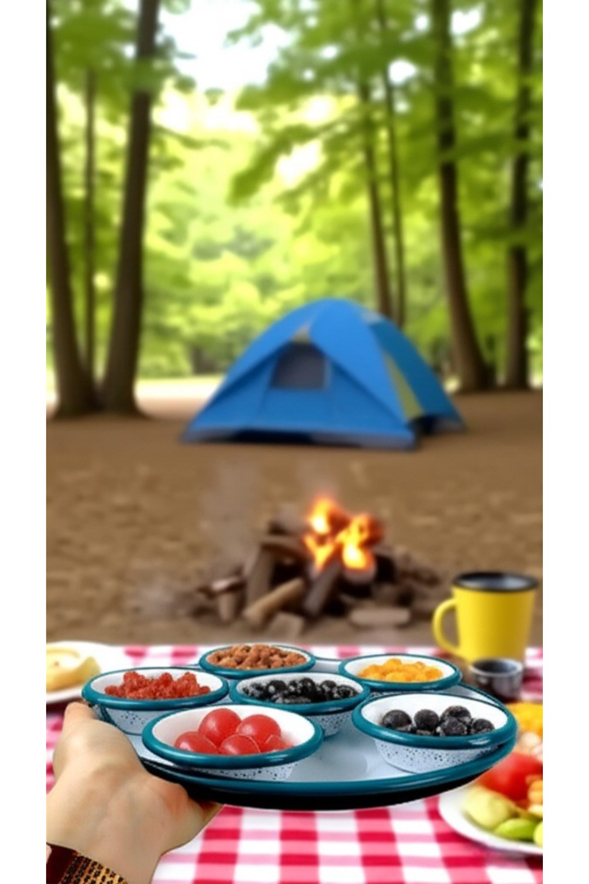 7 Parça Küçükboy Emaye Kahvaltı Seti, Sunum, Kahvaltı Tabağı, Reçellik, Zeytin, Peynir Tabağı, Çeyiz