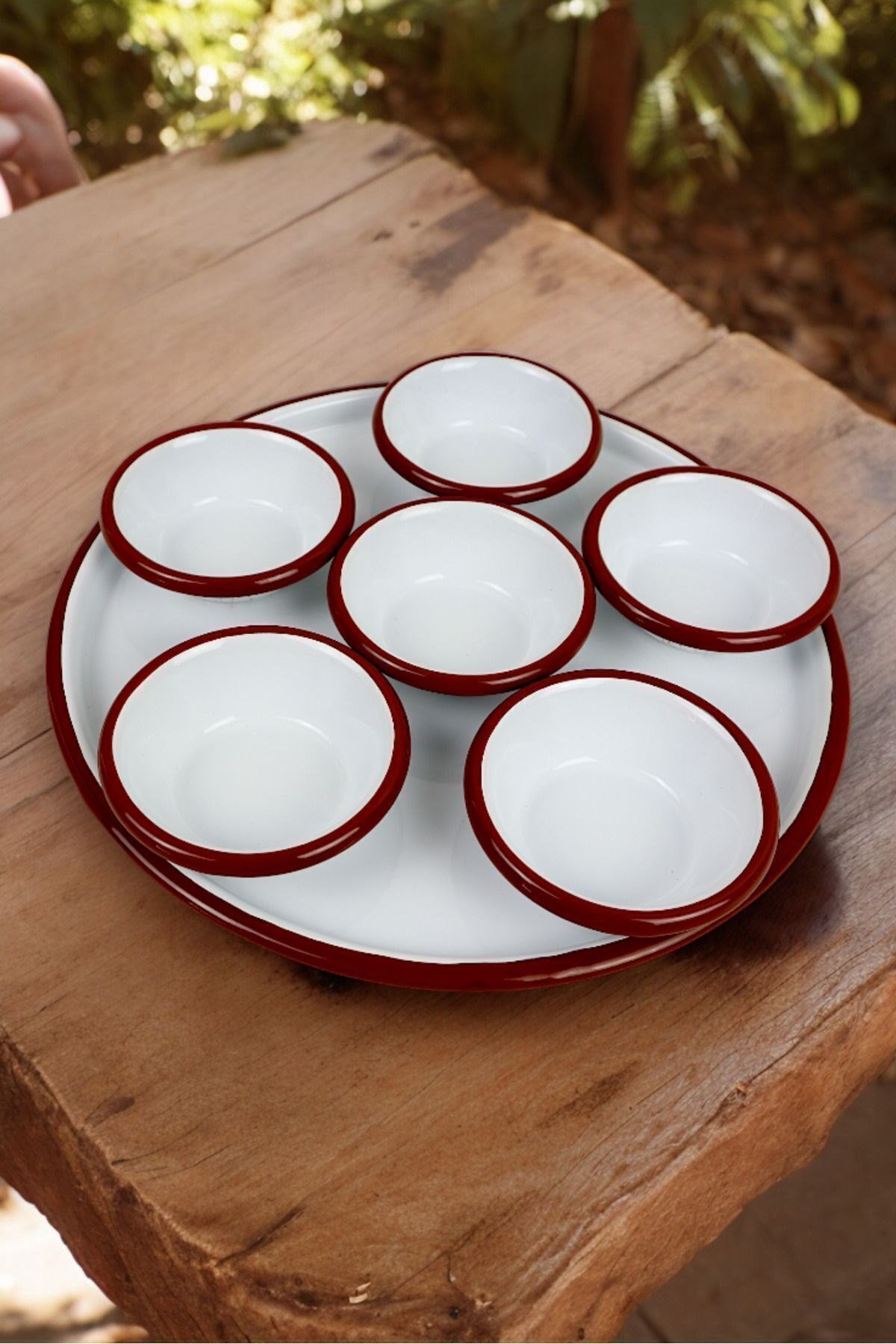 7 Parça Küçükboy Emaye Kahvaltı Seti, Sunum, Kahvaltı Tabağı, Reçellik, Zeytin, Peynir Tabağı, Çeyiz
