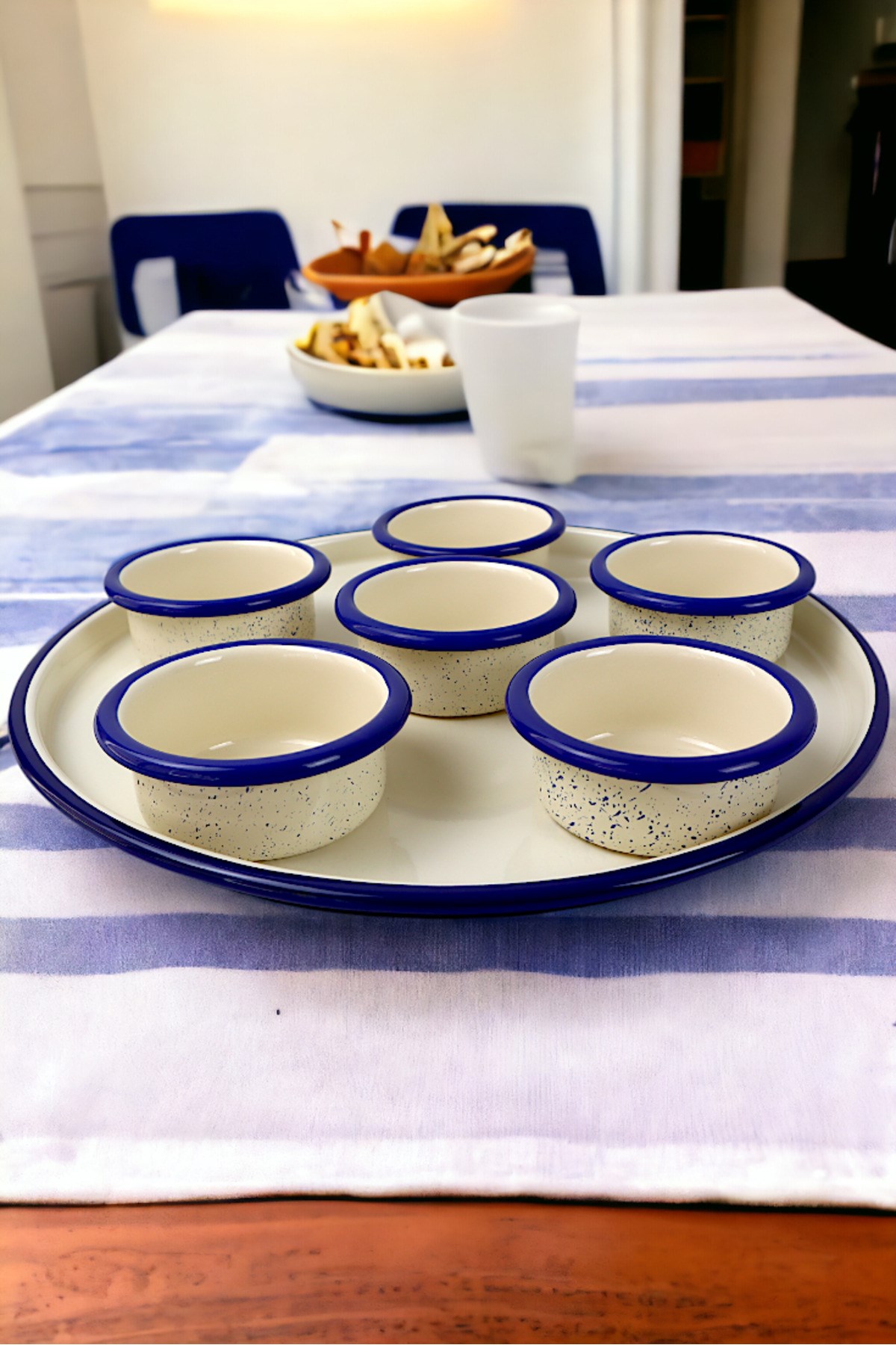 7 Parça Orta Boy Krem Emaye Kahvaltı Seti, Sunum, Kahvaltı Tabağı, Reçellik, Zeytin, Peynir Tabağı,