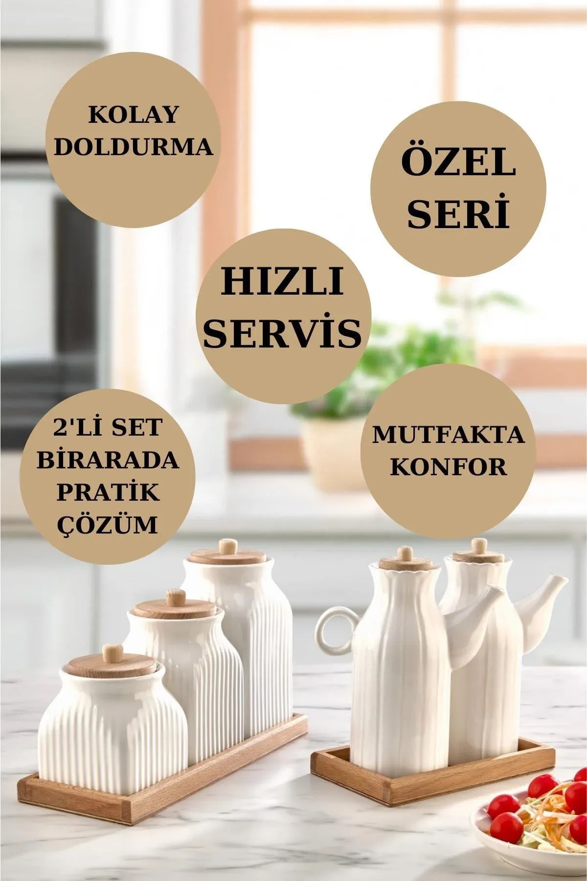 7 Parça Standlı Vakumlu Yağlık & Çay Kahve Baharat Seti