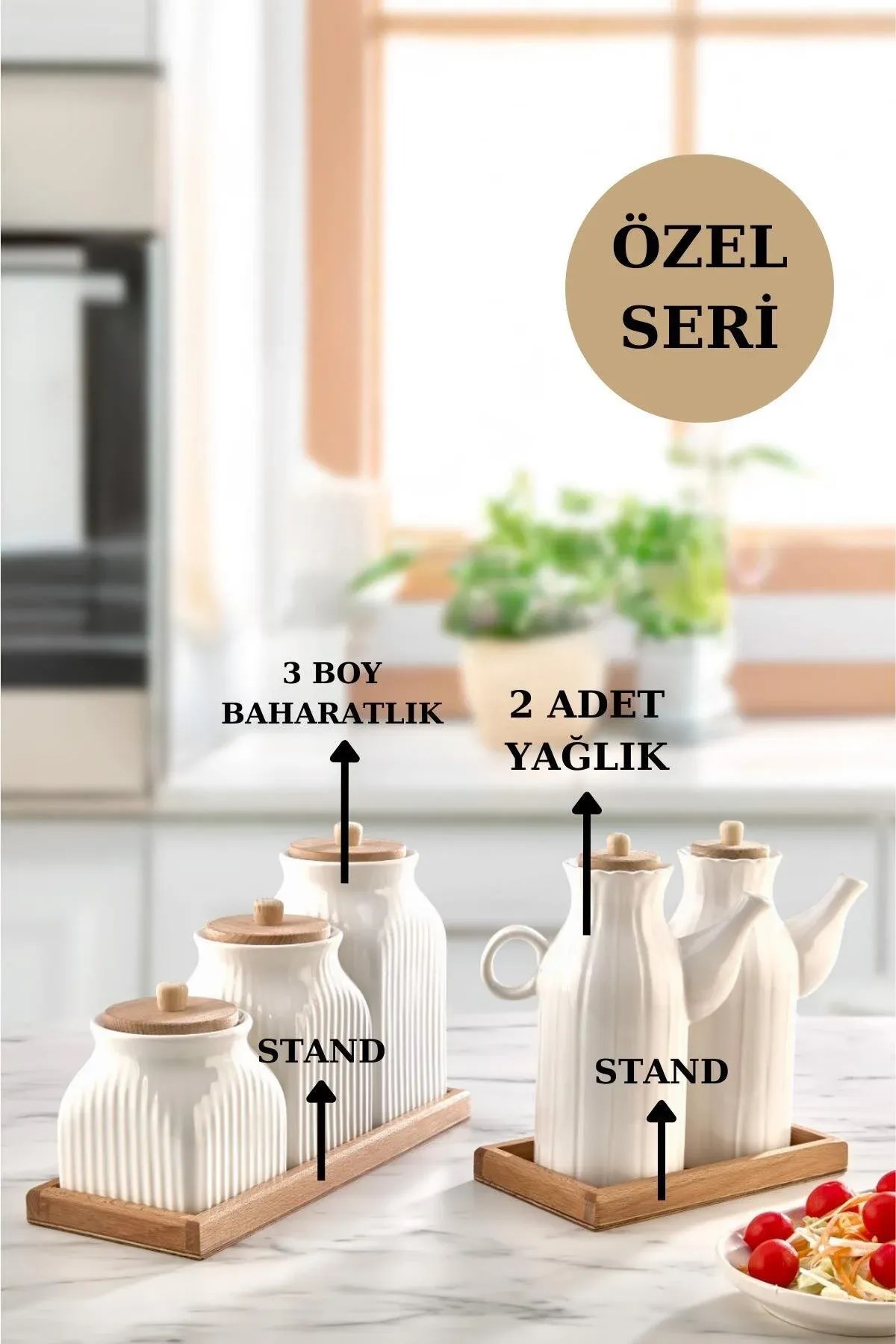 7 Parça Standlı Vakumlu Yağlık & Çay Kahve Baharat Seti