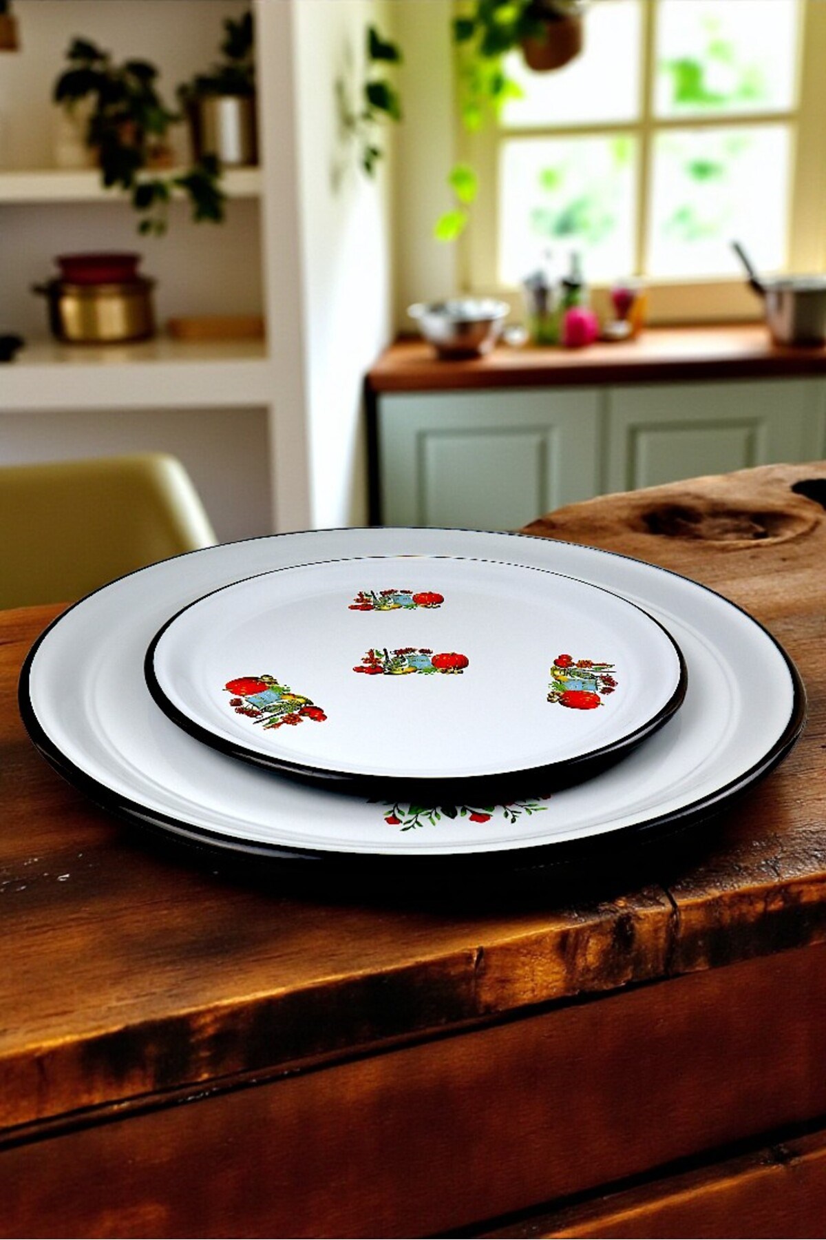 70-50 No Emaye Sini Sofra, Yemek Sunum Tepsi, Yer Sofrası Çinko ~68 Cm