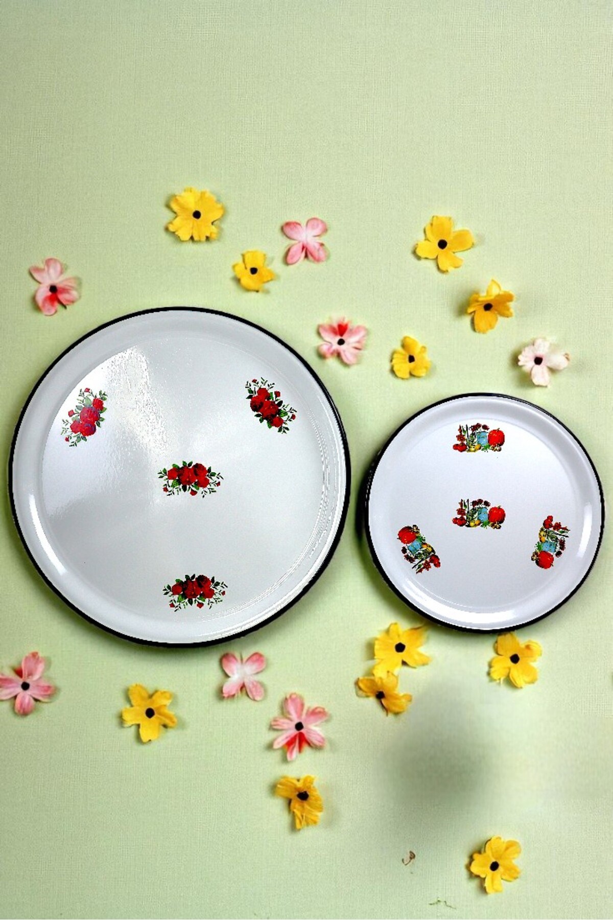 70-50 No Emaye Sini Sofra, Yemek Sunum Tepsi, Yer Sofrası Çinko ~68 Cm