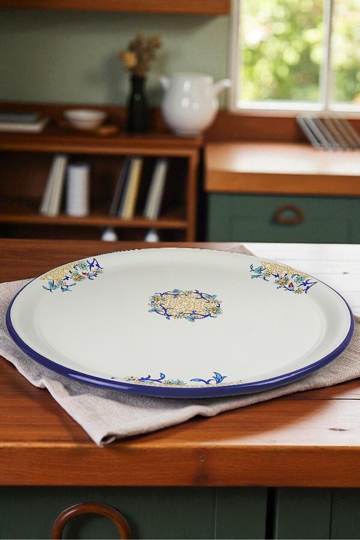 70-50 No Emaye Sini Sofra, Yemek Sunum Tepsi, Yer Sofrası Çinko ~68 Cm