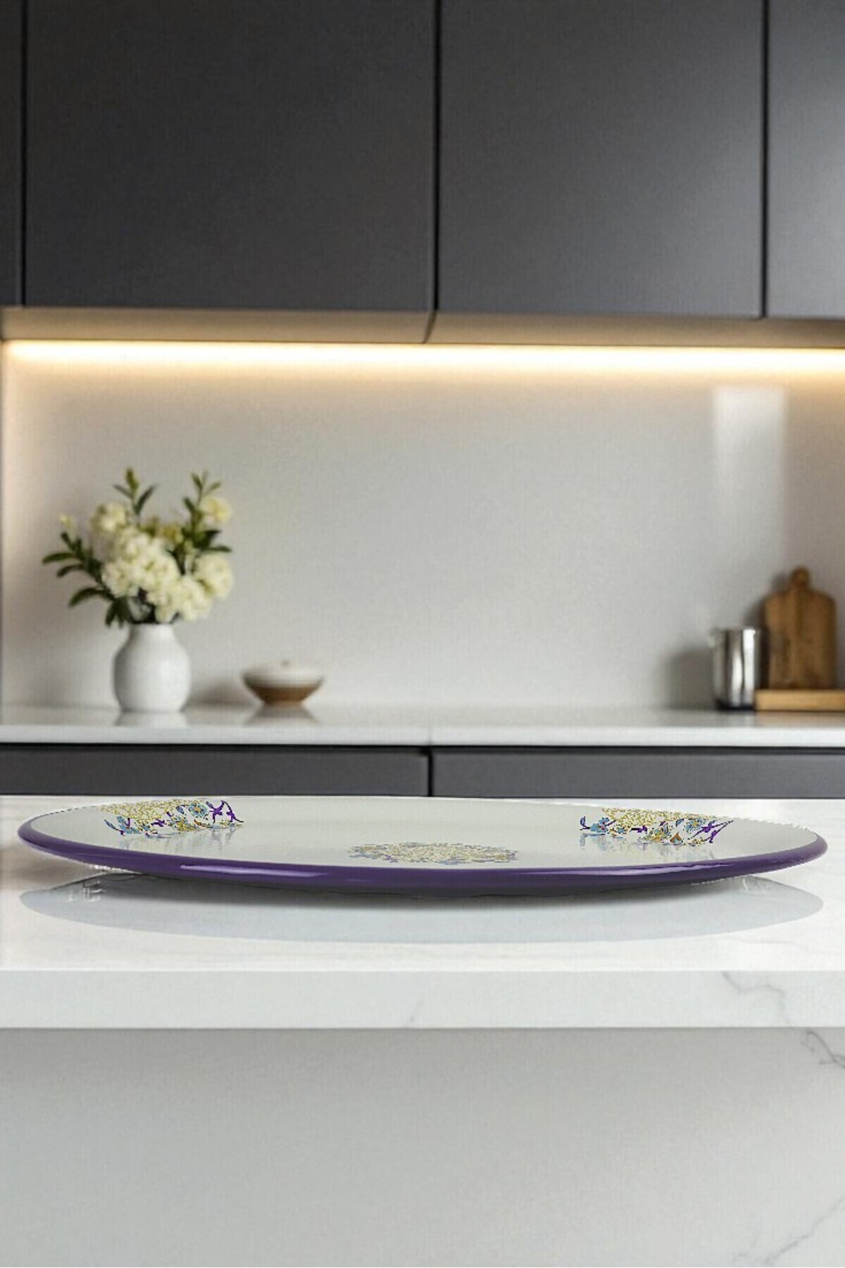 70-50 No Emaye Sini Sofra, Yemek Sunum Tepsi, Yer Sofrası Çinko ~68 Cm