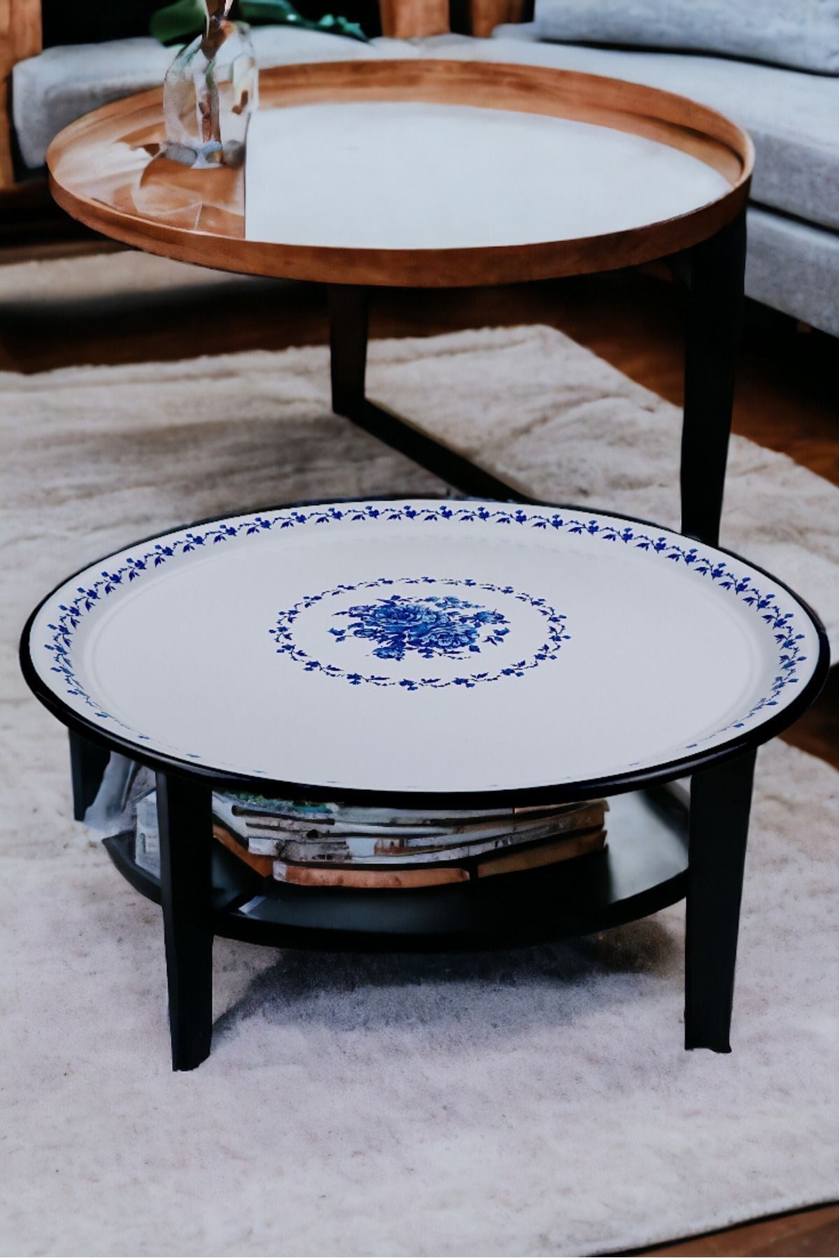 70 No Emaye Sini Sofra, Yemek Sunum Tepsi, Yer Sofrası Çinko ~68 Cm