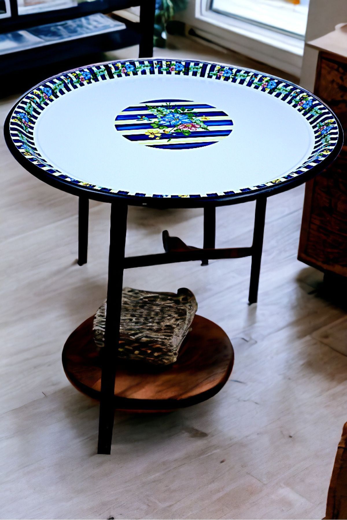 70 No Emaye Sini Sofra, Yemek Sunum Tepsi, Yer Sofrası Çinko ~68 Cm