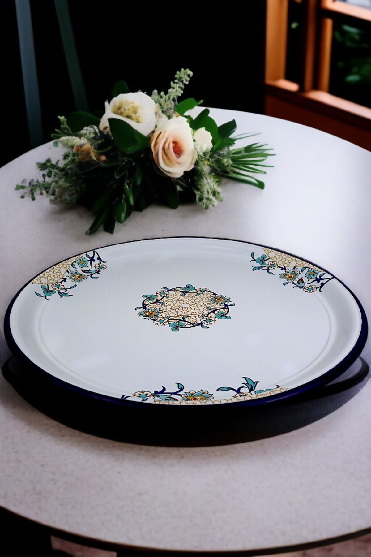 70 No Emaye Sini Sofra, Yemek Sunum Tepsi, Yer Sofrası Çinko ~68 Cm kalınlık:1mm