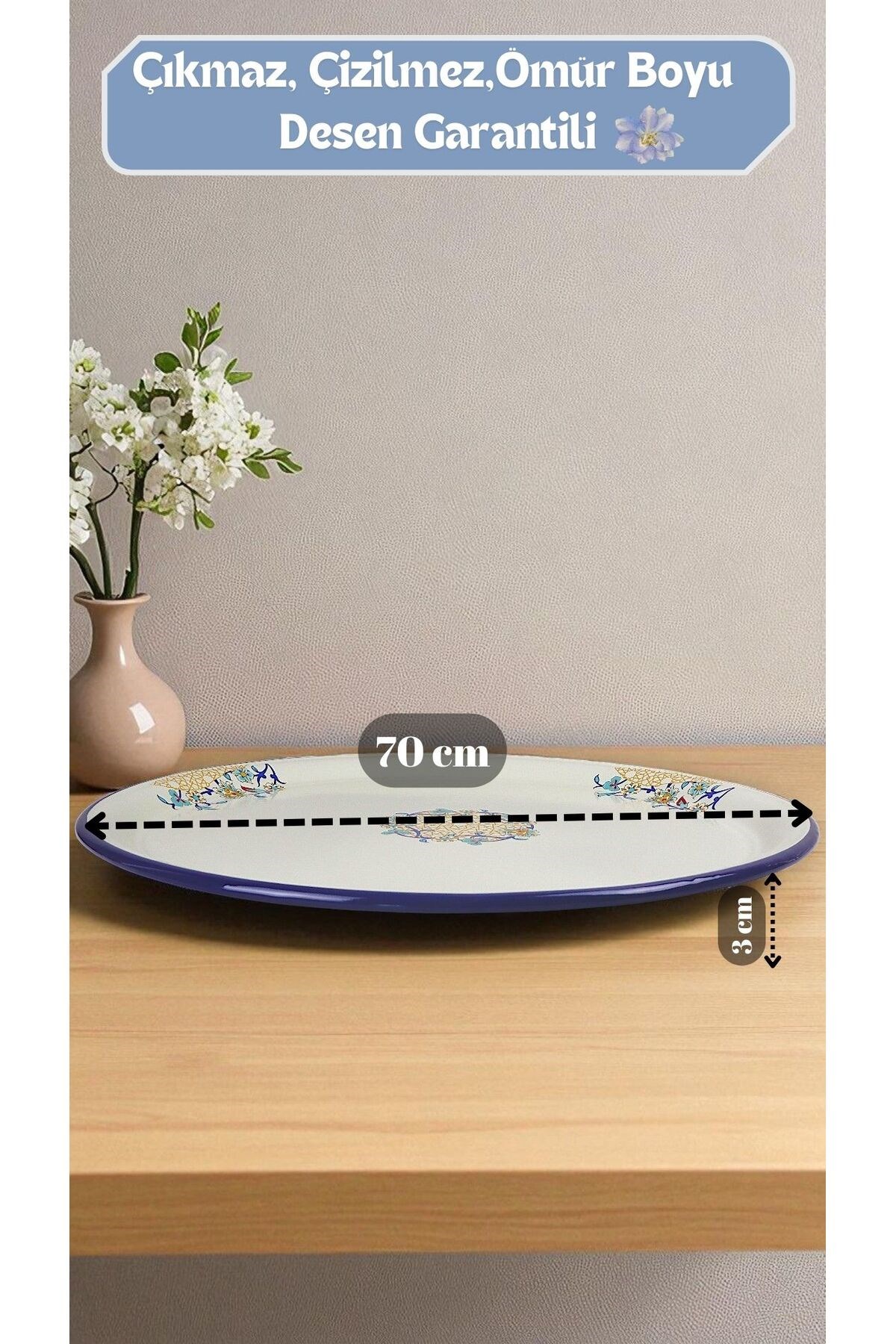 70 No Emaye Sini Sofra, Yemek Sunum Tepsi, Yer Sofrası Çinko ~68 Cm