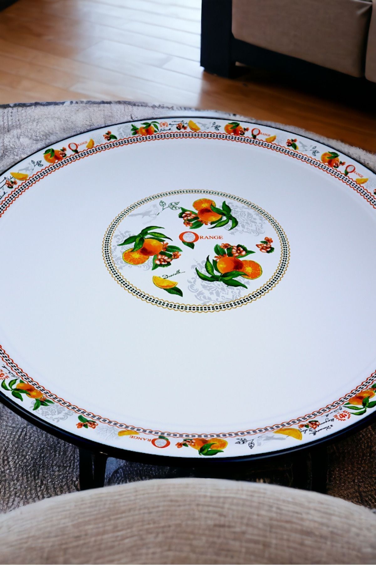 70 No Emaye Sini Sofra, Yemek Sunum Tepsi, Yer Sofrası Çinko ~68 Cm