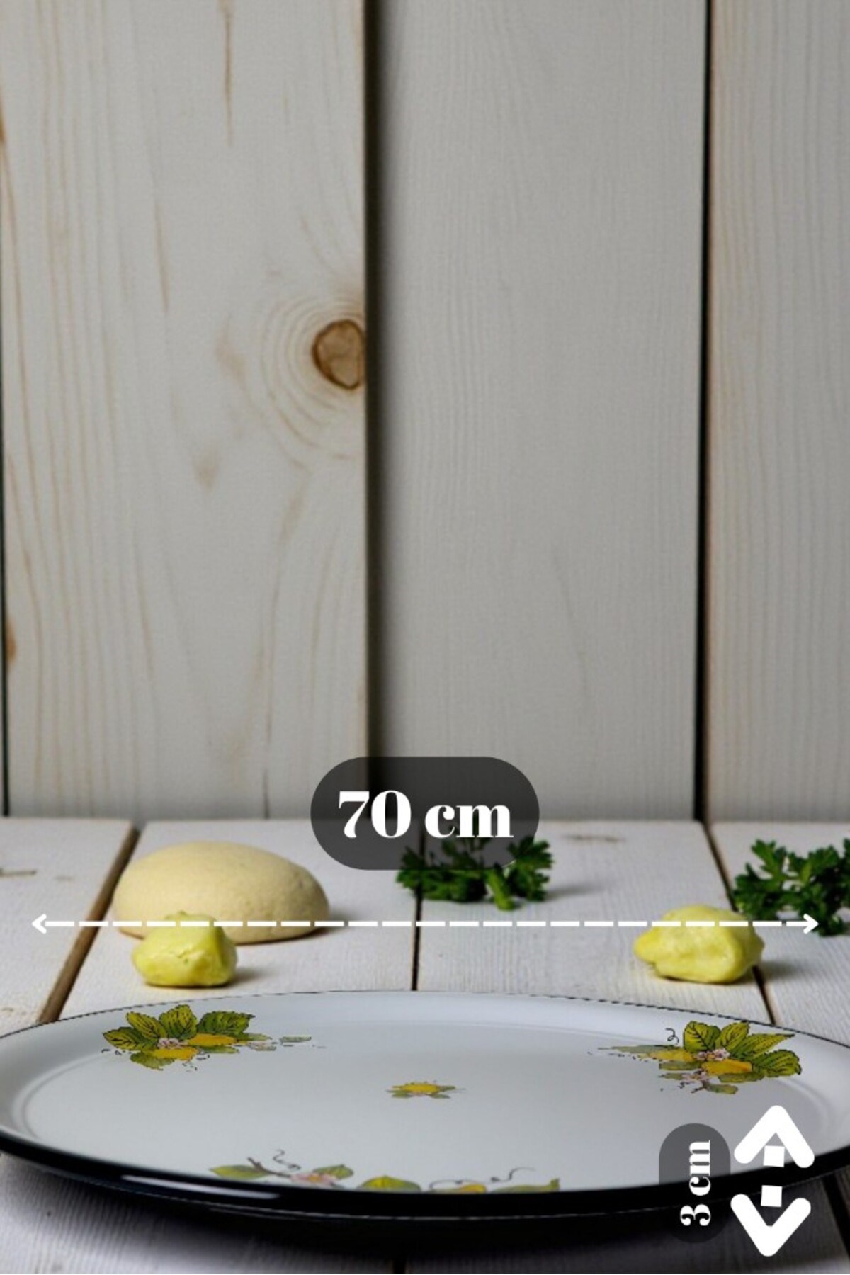 70 No Emaye Sini Sofra, Yemek Sunum Tepsi, Yer Sofrası Çinko ~68 Cm