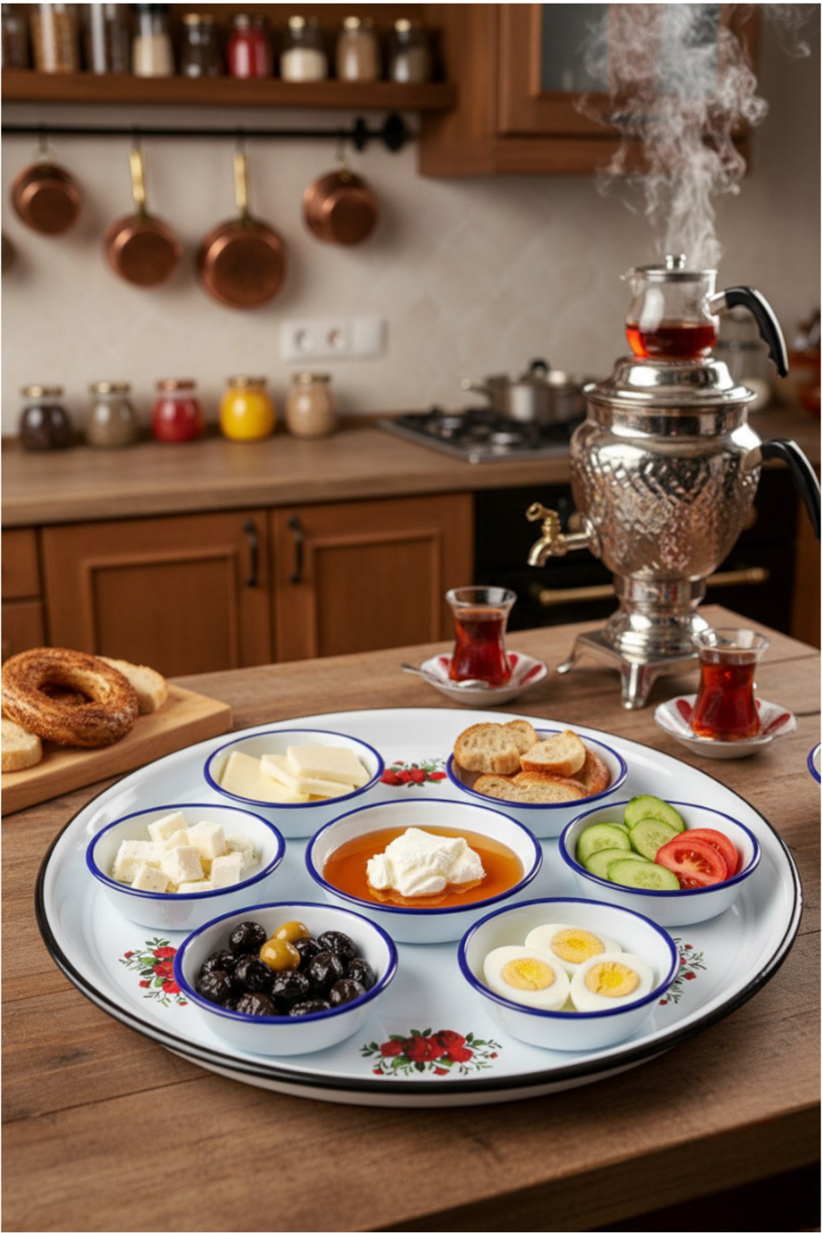 70 No Emaye Sini Sofra, Yemek Sunum Tepsi, Yer Sofrası Çinko ~68 Cm