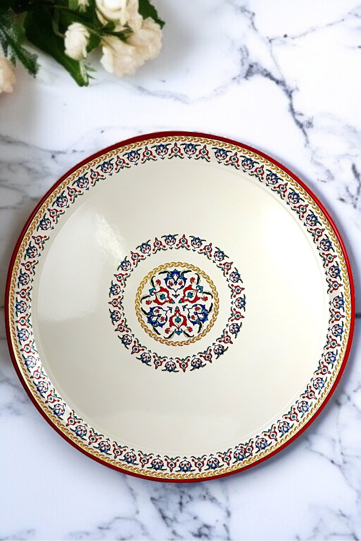 70 No Emaye Sini Sofra, Yemek Sunum Tepsi, Yer Sofrası Çinko ~68 Cm