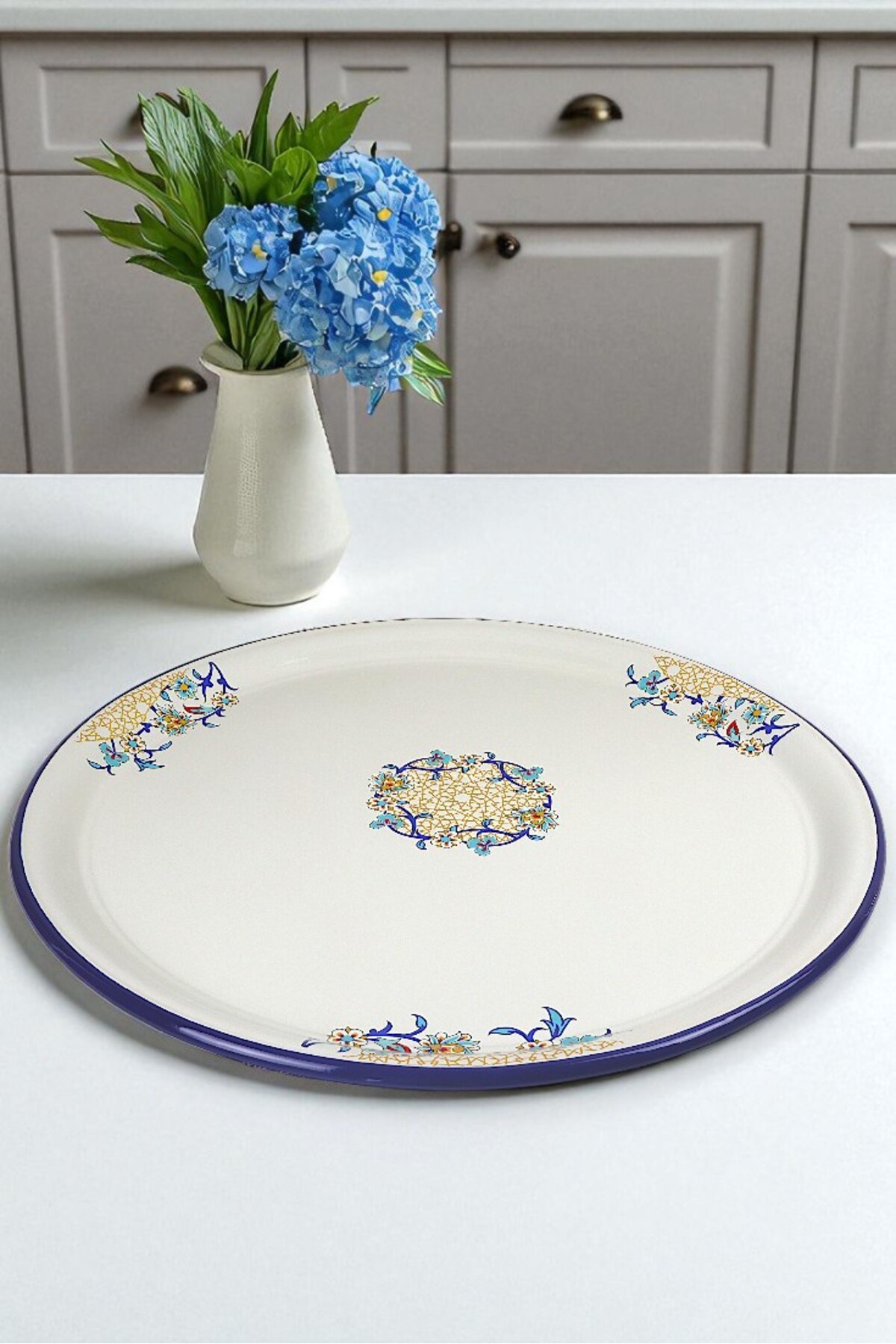 70 No Emaye Sini Sofra, Yemek Sunum Tepsi, Yer Sofrası Çinko ~68 Cm