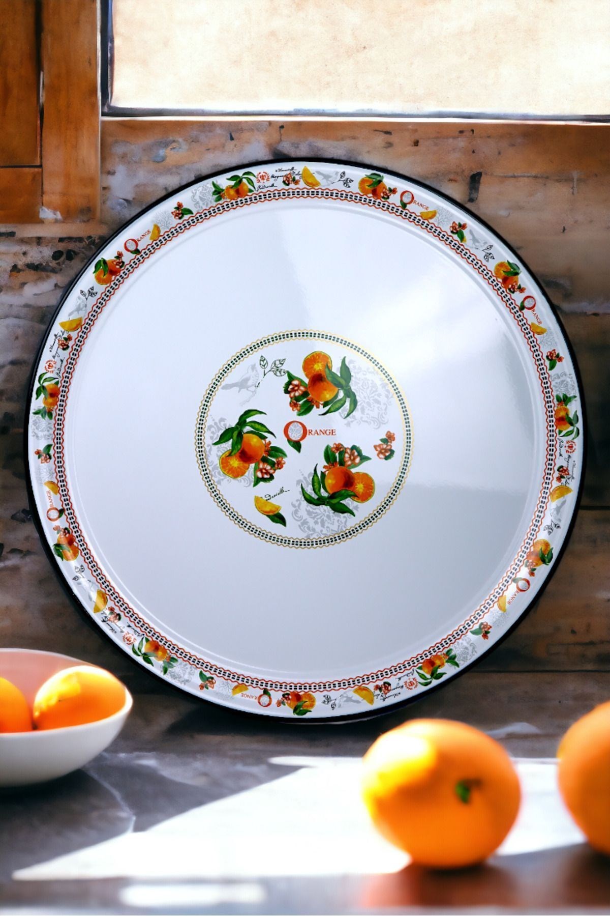 70 No Emaye Sini Sofra, Yemek Sunum Tepsi, Yer Sofrası Çinko ~68 Cm