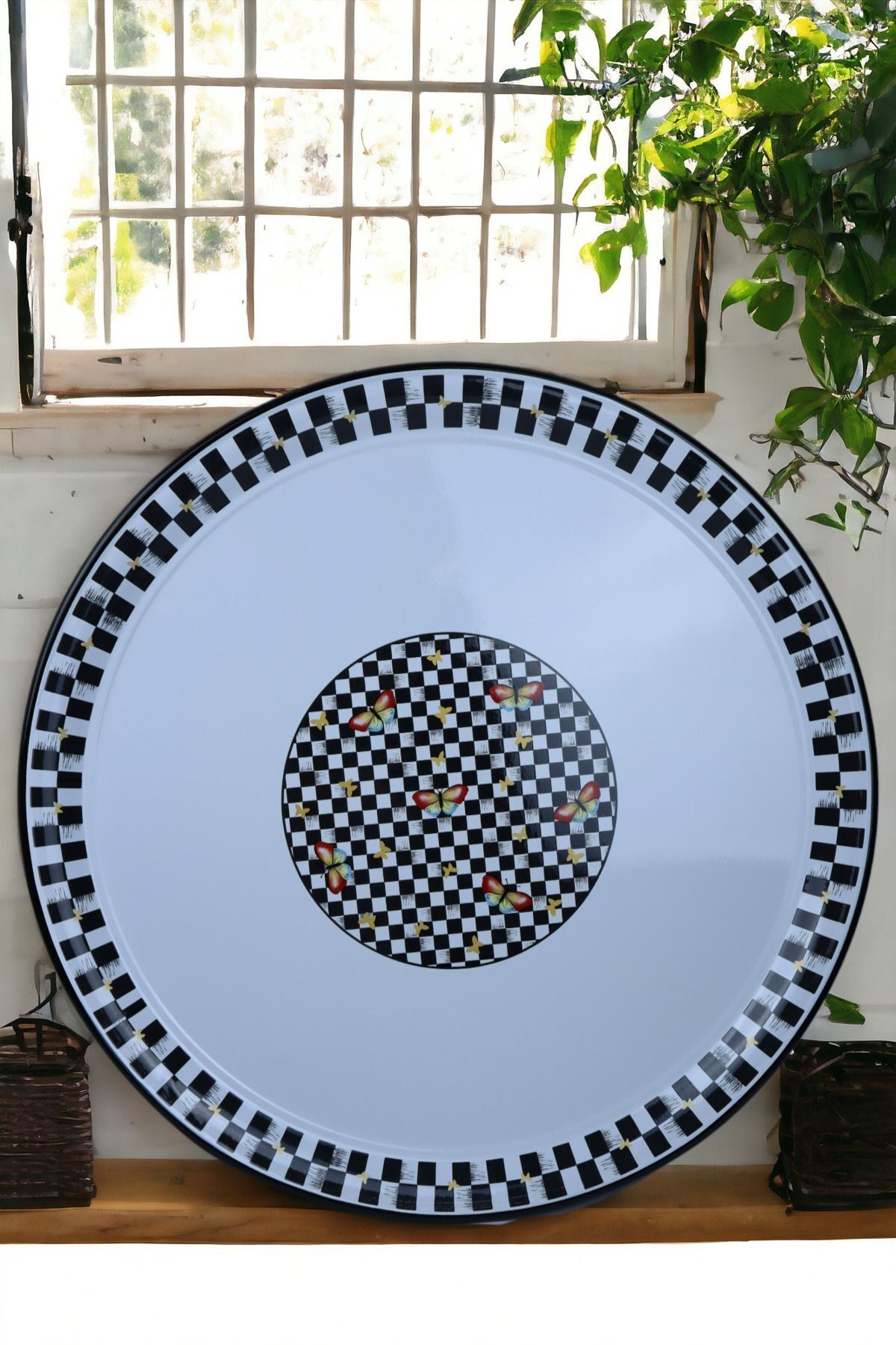 70 No Emaye Sini Sofra, Yemek Sunum Tepsi, Yer Sofrası Çinko ~68 Cm