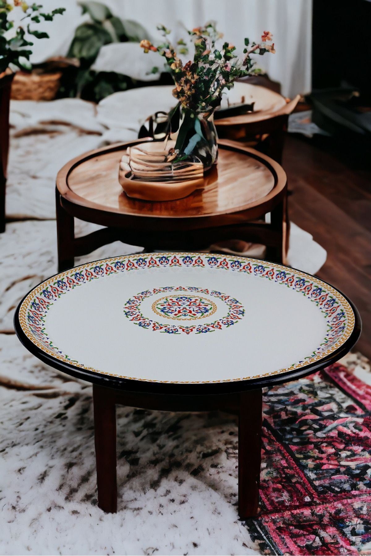 70 No Emaye Sini Sofra, Yemek Sunum Tepsi, Yer Sofrası Çinko ~68 Cm