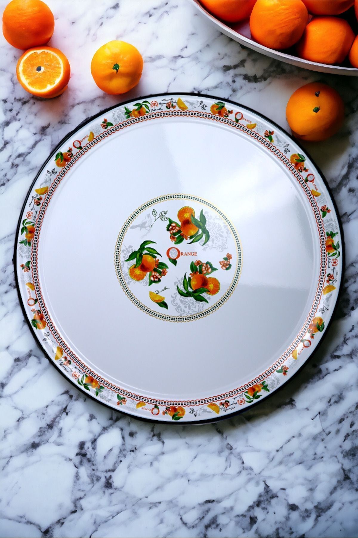 70 No Emaye Sini Sofra, Yemek Sunum Tepsi, Yer Sofrası Çinko ~68 Cm