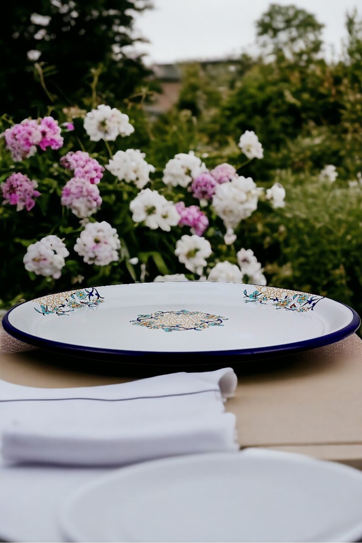70 No Emaye Sini Sofra, Yemek Sunum Tepsi, Yer Sofrası Çinko ~68 Cm kalınlık:1mm
