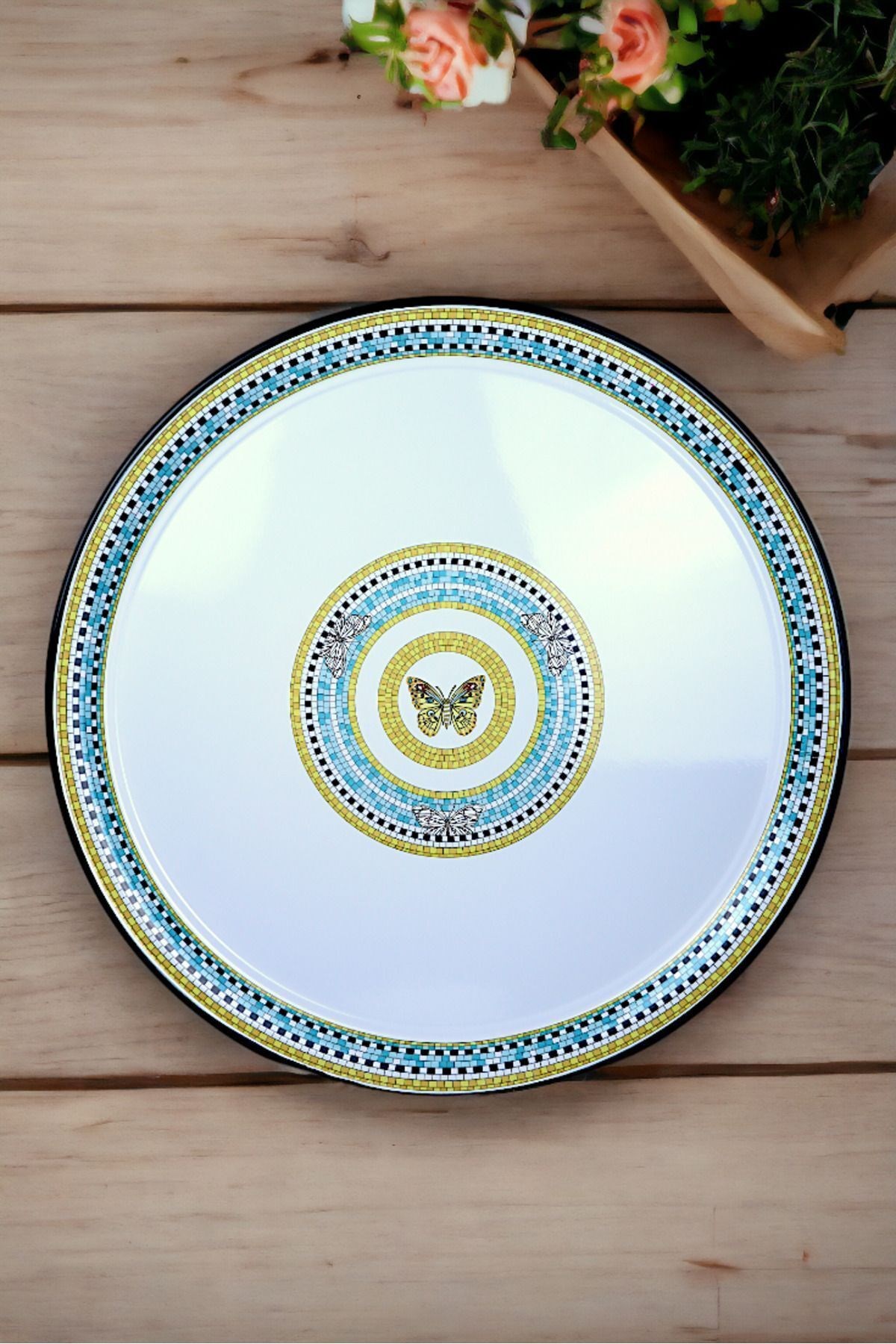 70 No Emaye Sini Sofra, Yemek Sunum Tepsi, Yer Sofrası Çinko ~68 Cm