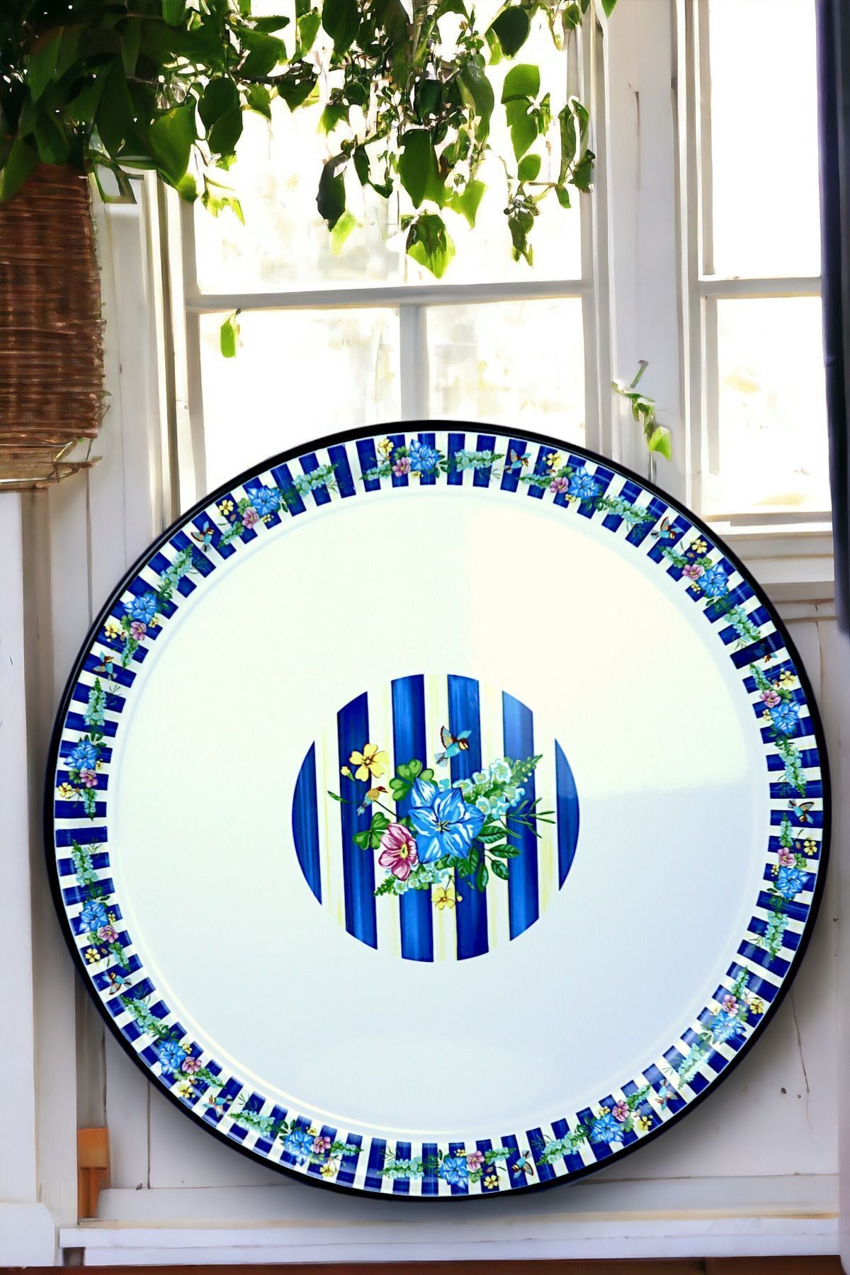 70 No Emaye Sini Sofra, Yemek Sunum Tepsi, Yer Sofrası Çinko ~68 Cm